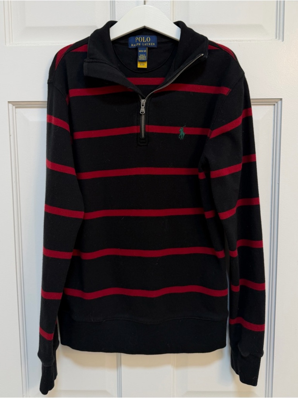 Polo by Ralph Lauren Black & Red Quarter-Zip‎ Striped Sweater
